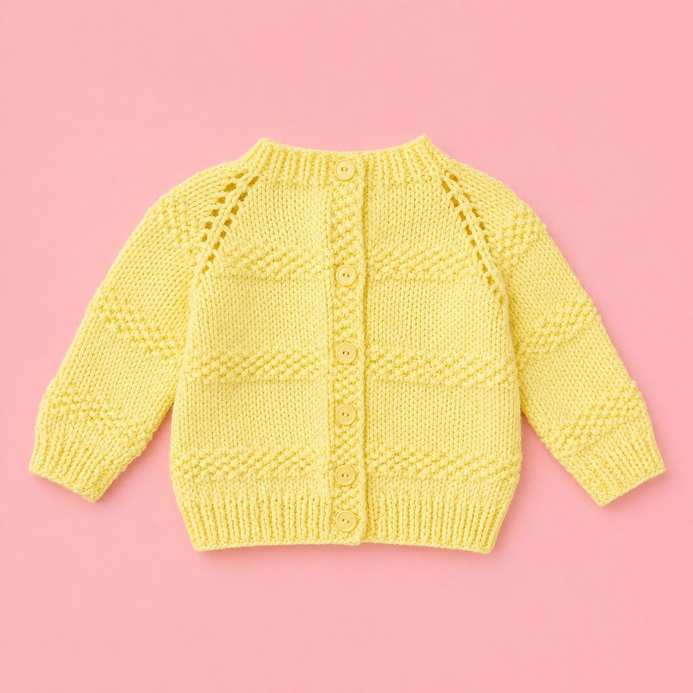 Handmade Kids Yellow Knit Cardigan Button Front Textured Raglan Sweater 12m